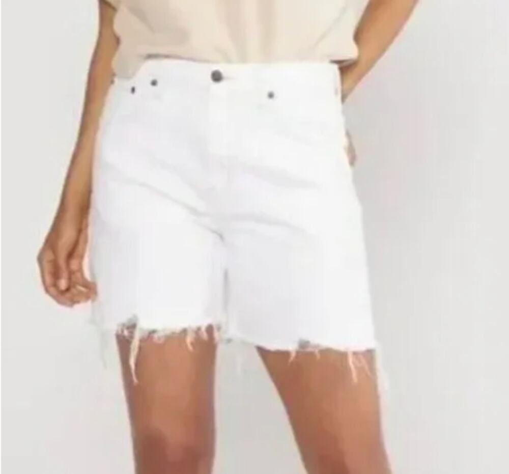 Etica High Rise Raw Hem Skylar Denim Cutoff Jean Denim Shorts Cream White 27